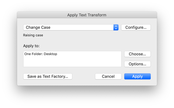 Screen capture of the Apply Text Transform dialog box, with a transformation selected