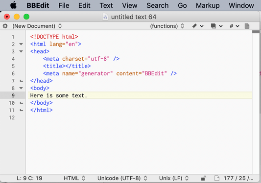 BBEdit screen shot with some simple HTML code